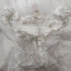 White Lace Blouse with Ruffle Details for love and lemons